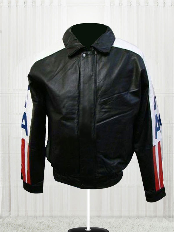USA Flag Shirt Style Collar Leather Jacket