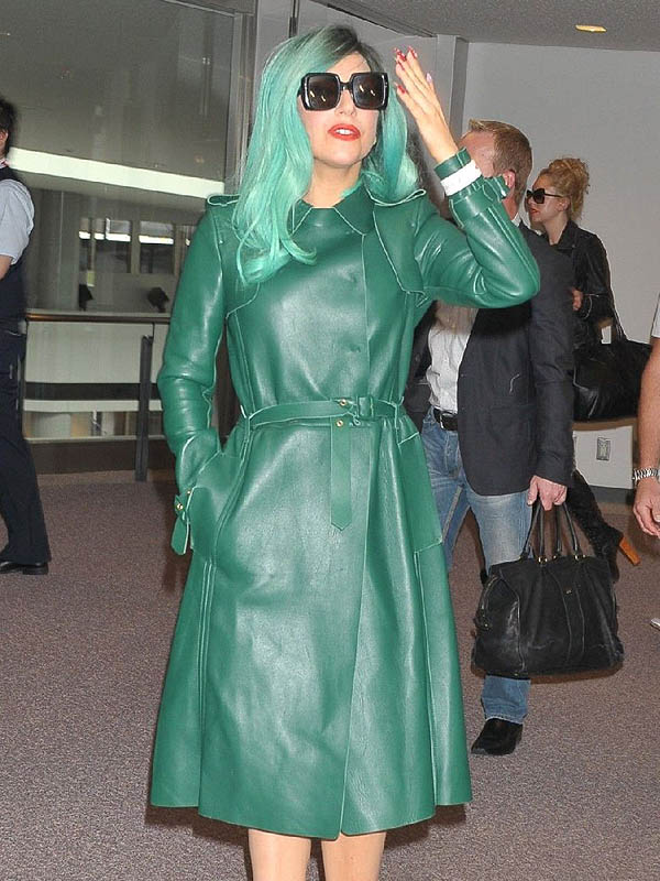 Fashionable Lady Gaga Green Leather Coat