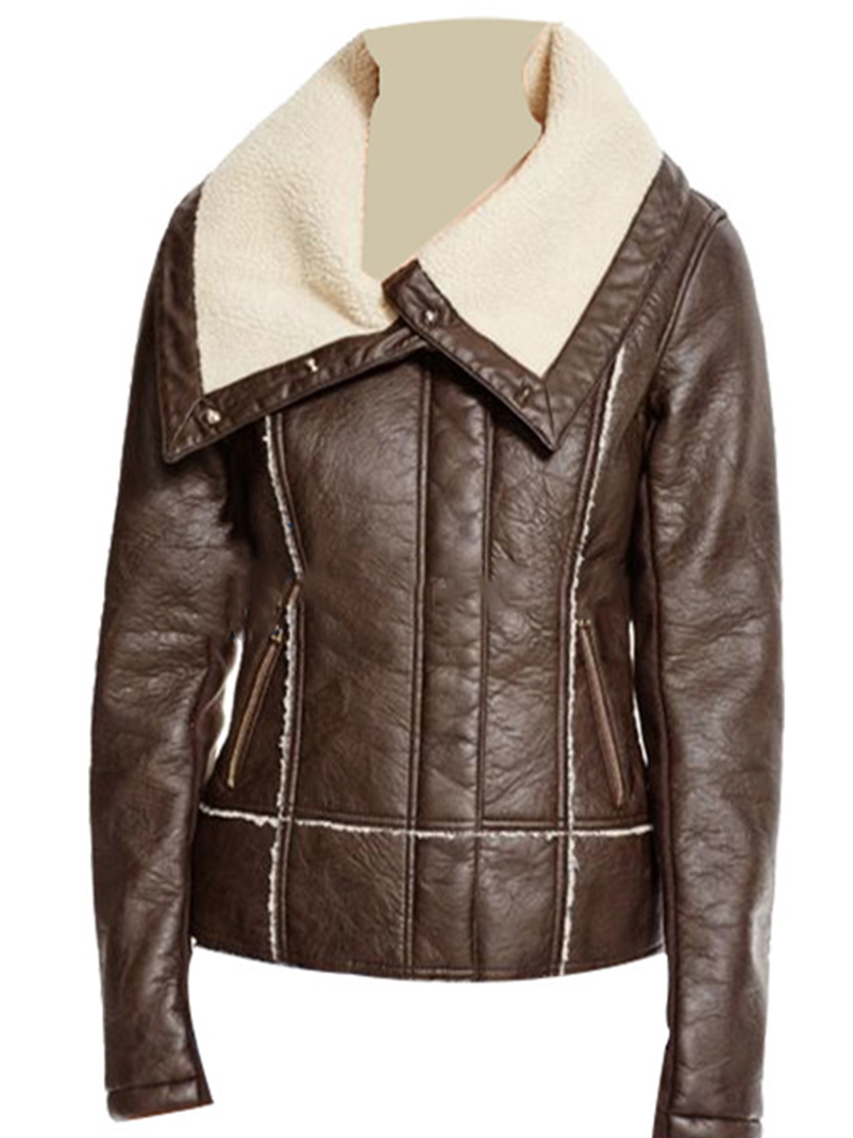 Vegan Leather Jacket With Sherpa Collar