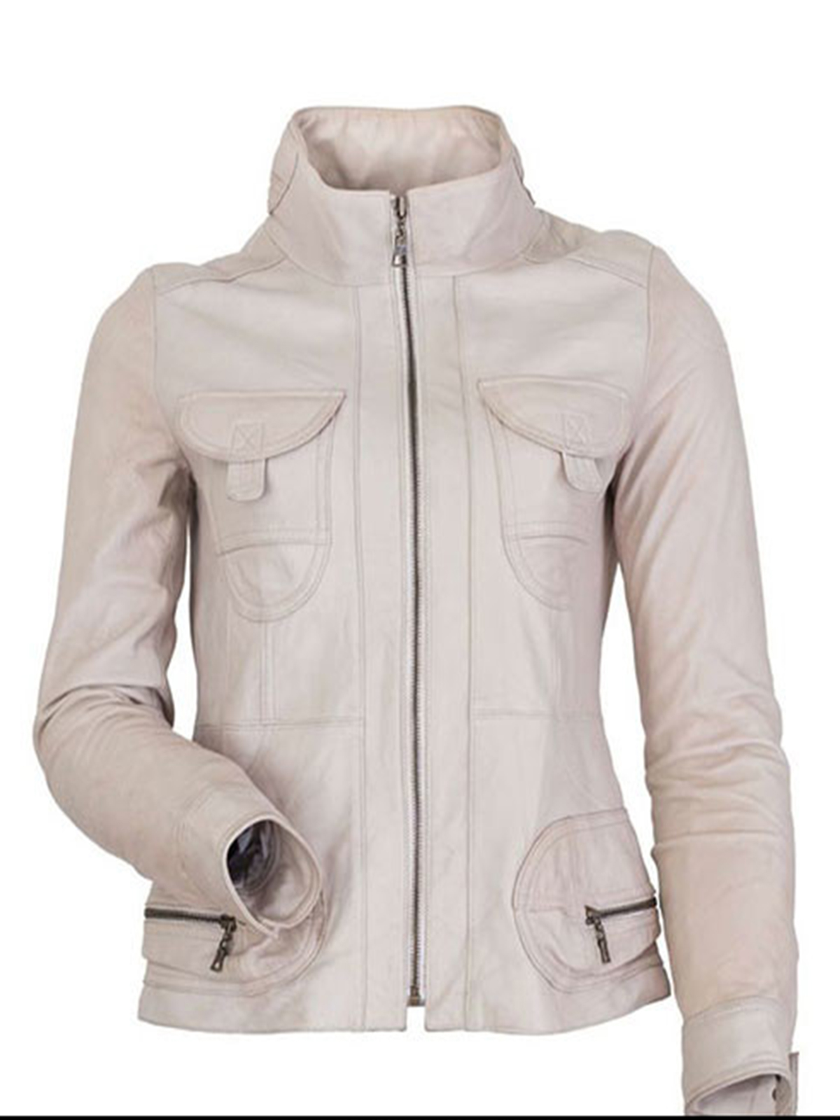 Vitória Sporty Women White Leather Motorcycle Jacket Bay Perfect
