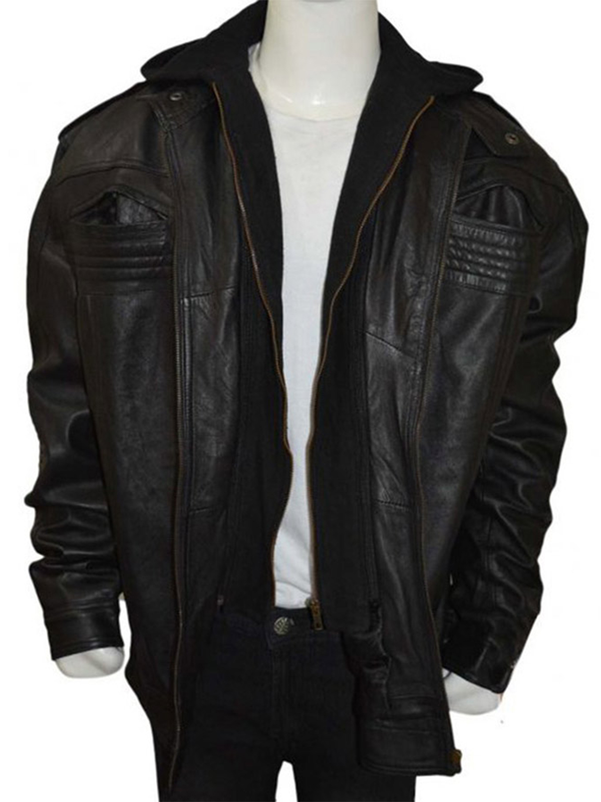 WWE Bill Goldberg AJ Style Black Genuine Leather Hoodie Jacket