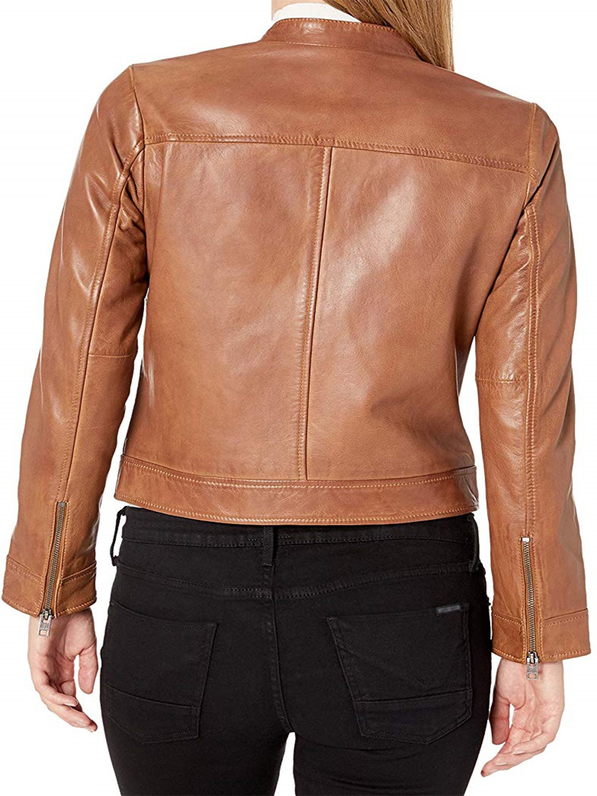 Women's Lucky Branded Brown Leather Jacket - Bay Perfect