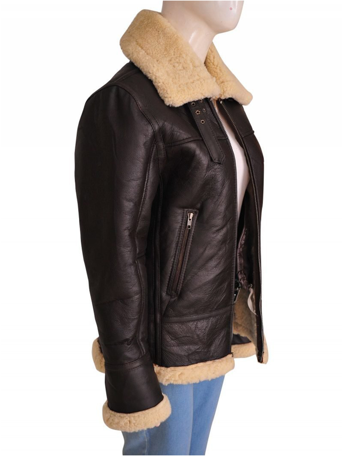 Women B3 Shearling Aviator Bomber Leather Jacket Bay Perfect