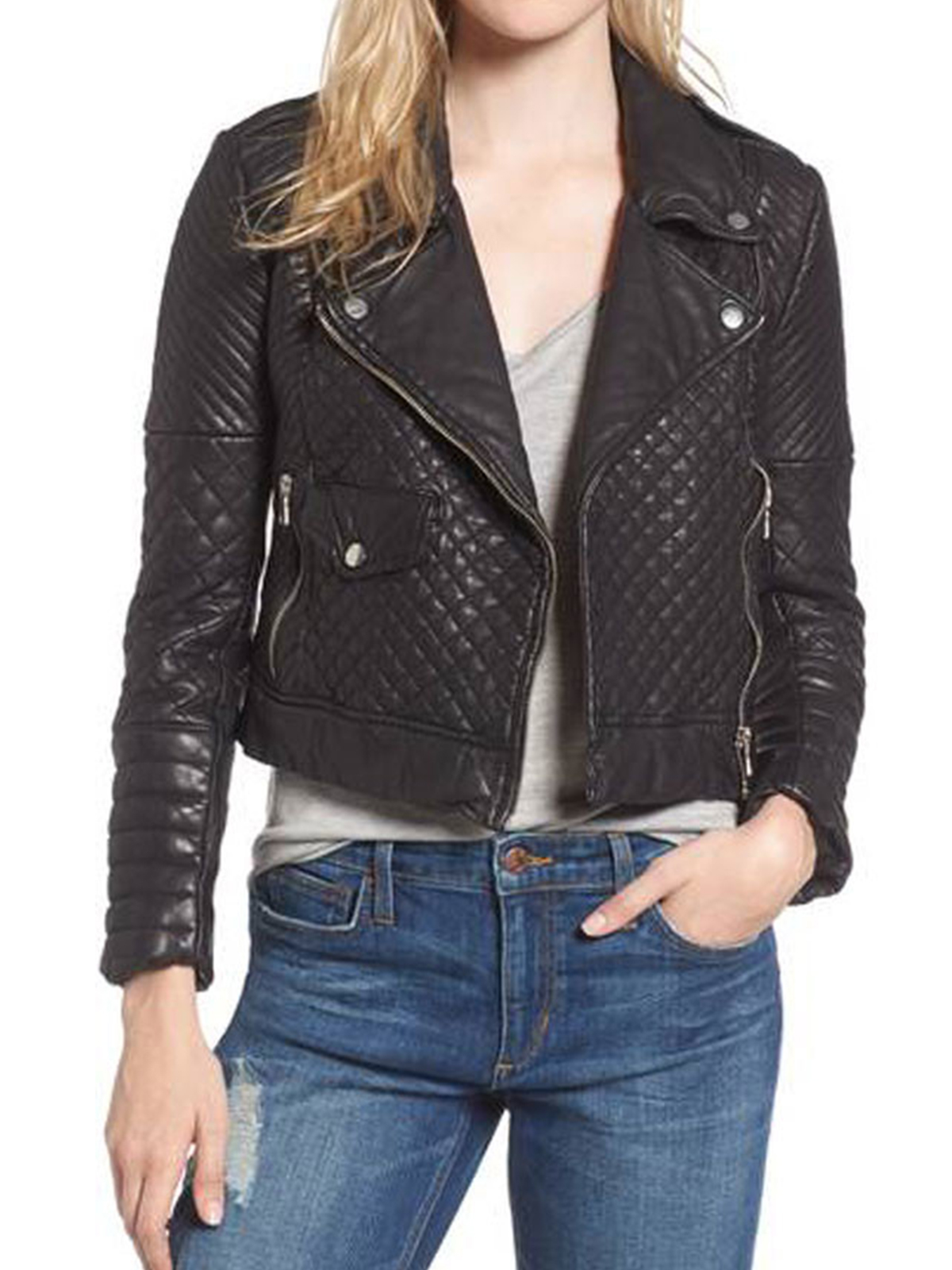Women Biker Black Lambskin Leather Jacket