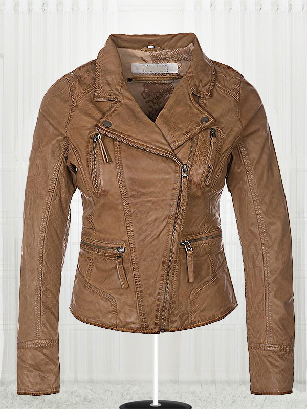 Women Biker Brown Leather Jacket