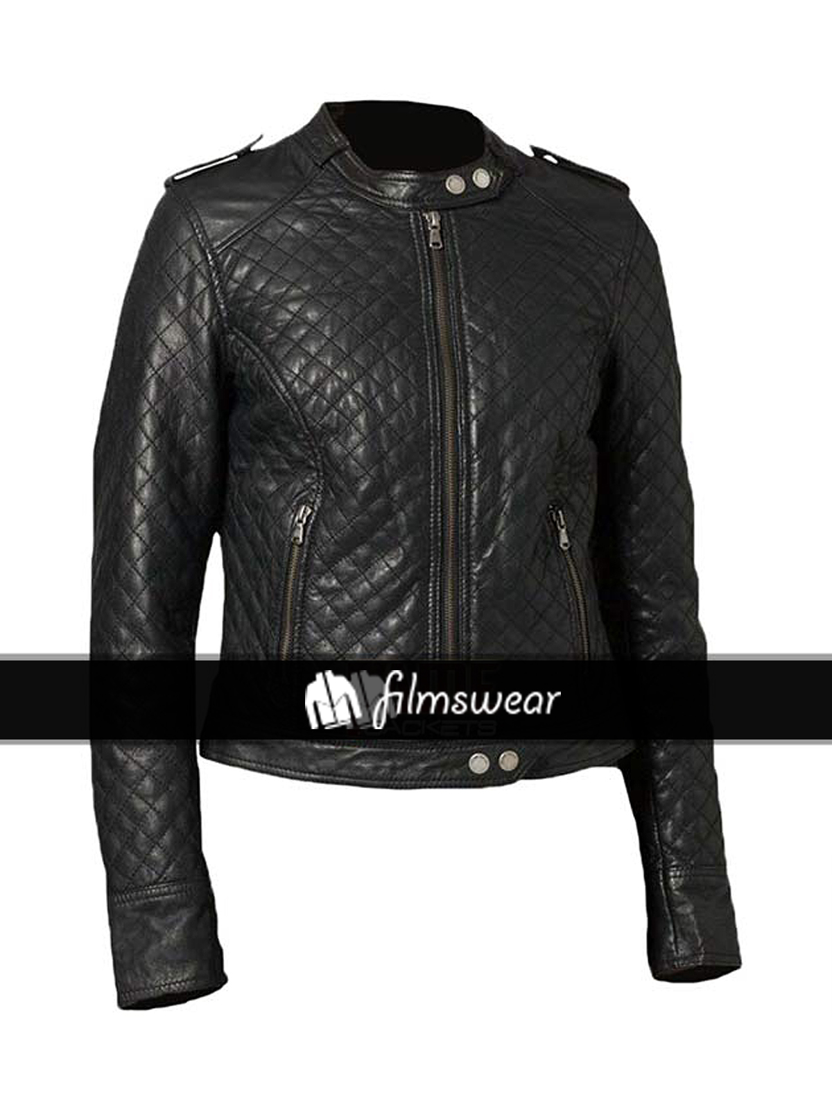 Women’s Classic Quilted Diamond Black Real Leather Biker Jacket