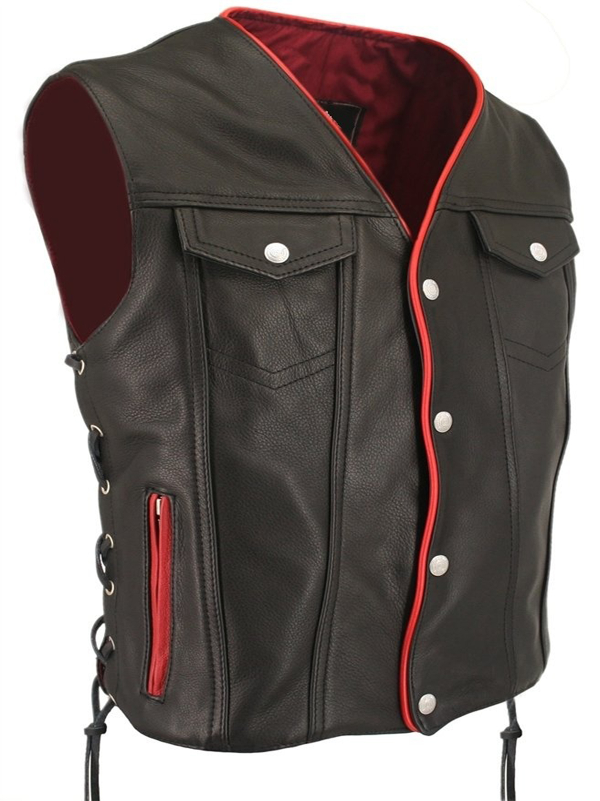 Men Red Trim Gun Pocket Motorcycle Vest – Bay Perfect