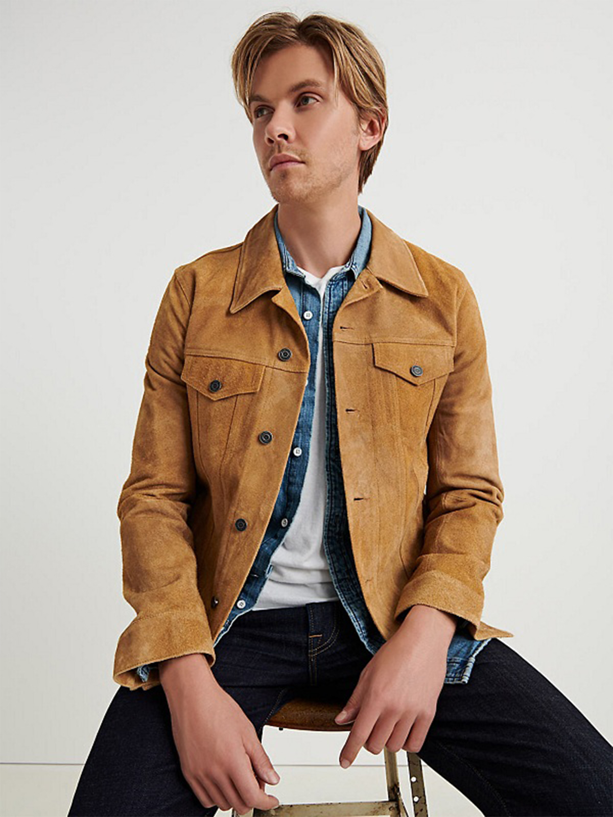 Men Suede Trucker Jacket