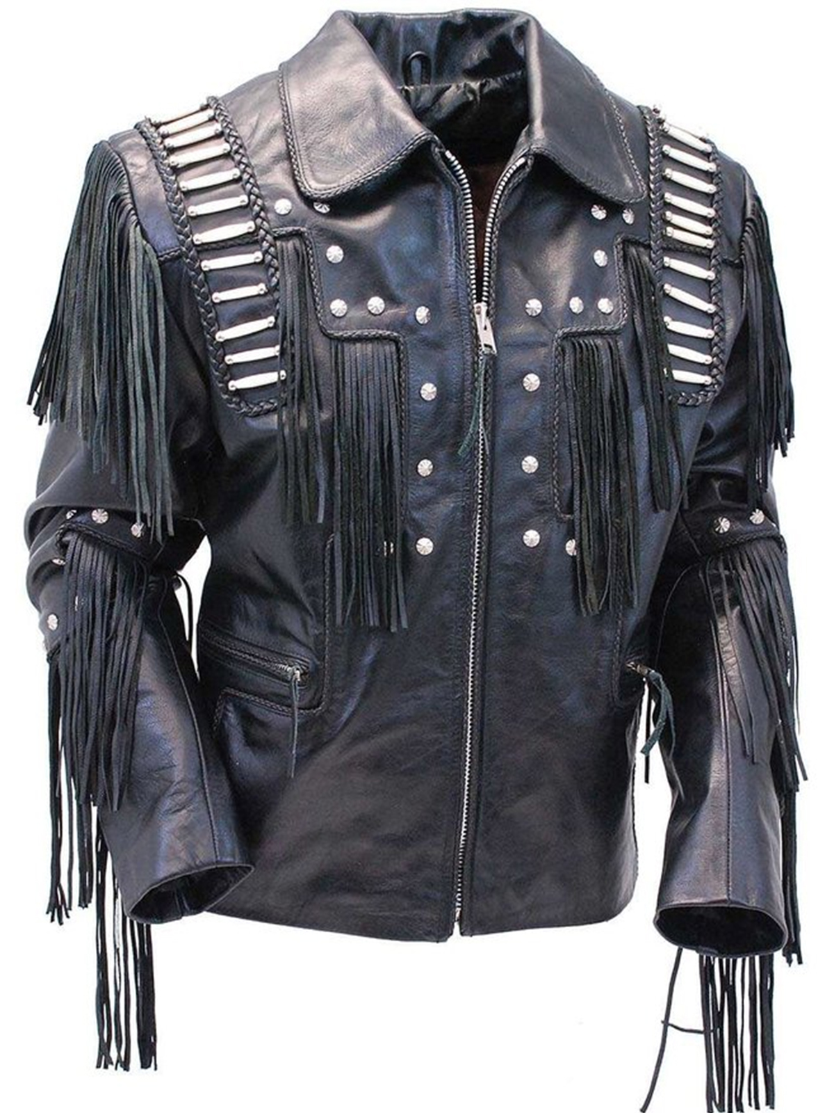 Mens Bones & Fringed Leather Jacket Mens Bones & Fringed Leather Jacket