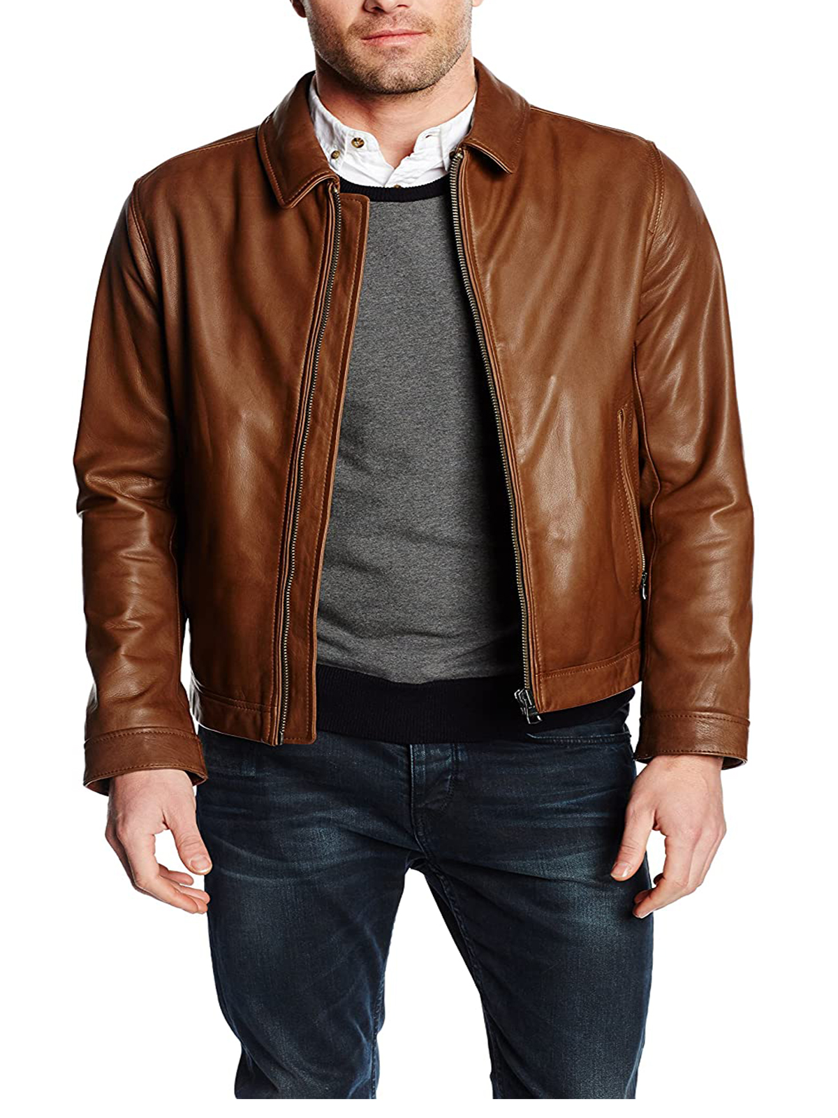 tommy hilfiger brown leather jacket